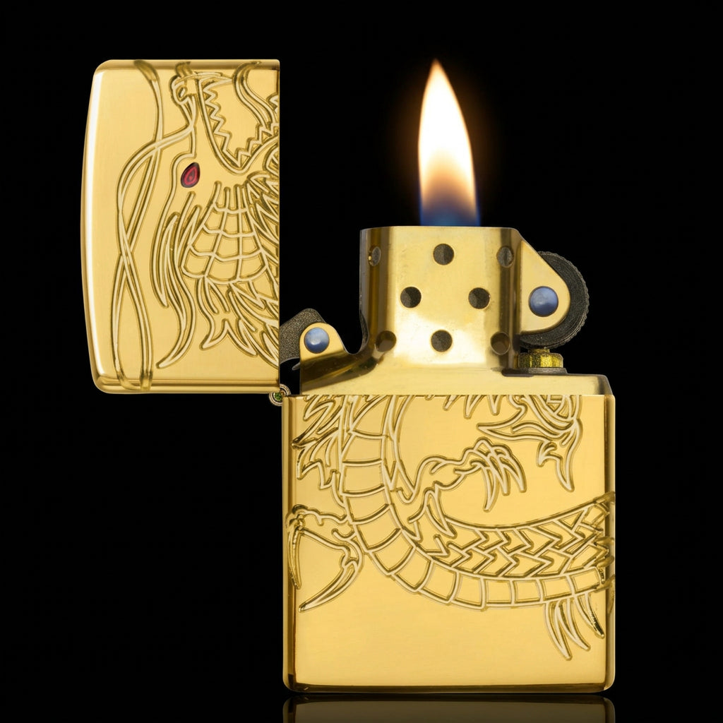 Zippo Asian Dragon Armor 360-Degree MultiCut High Polish Gold Plate Lighter (Model 29265)