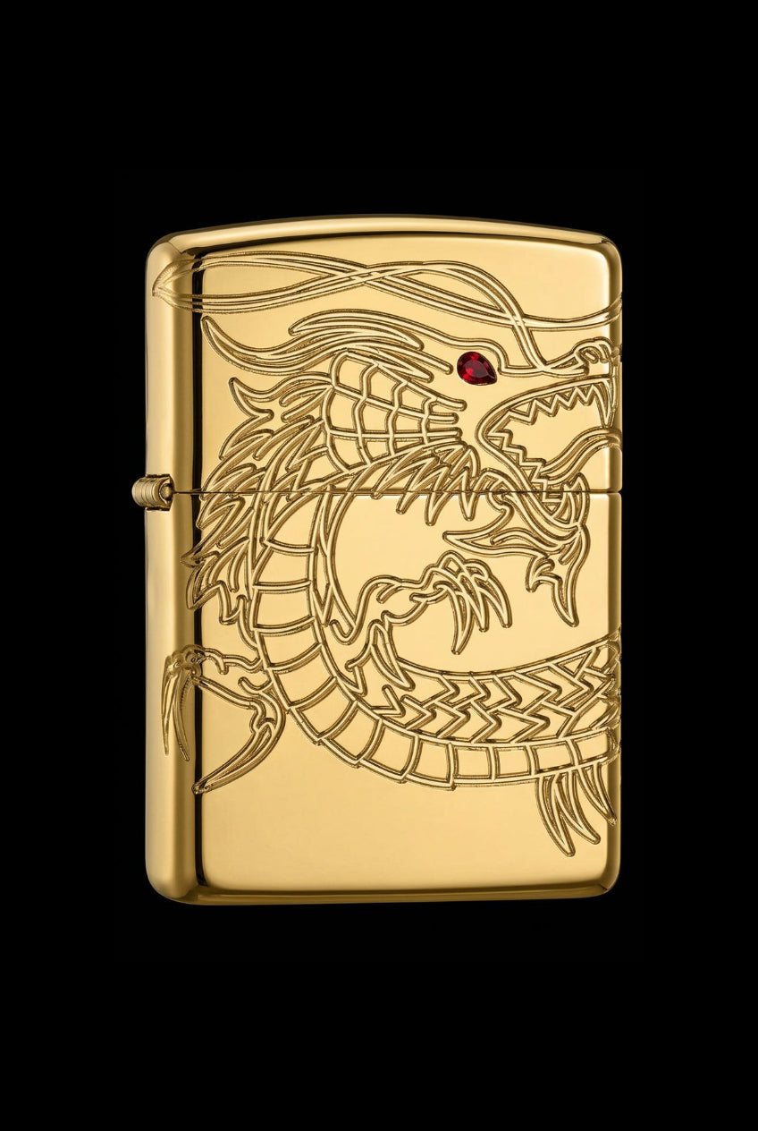 Zippo Asian Dragon Armor 360-Degree MultiCut High Polish Gold Plate Lighter (Model 29265)