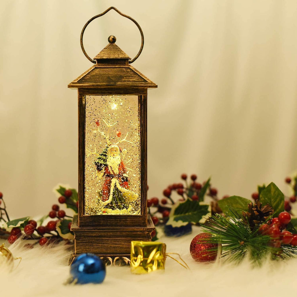 SHATCHI Water Filled Swirling Glitter Musical Lantern USB And Battery Operated LED Christmas Light Nativity Snowing Spinning Xmas Home Snow Globe Decoration...