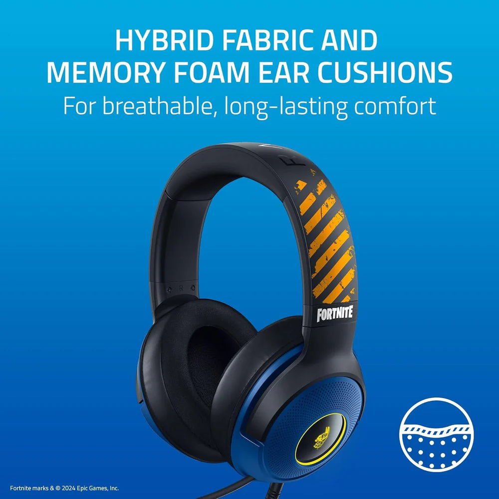 Razer   Kraken   V3   X   Wired   USB   Gaming   Headset:   285g   Lightweight   Build   -   Triforce   40mm   Drivers   -   HyperClear   Cardioid   Mic   -   7.1   Surround   Sound   -   Chroma   RGB   Lighting   -   Fortnite   Edition