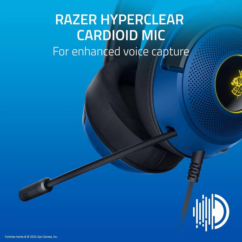 Razer   Kraken   V3   X   Wired   USB   Gaming   Headset:   285g   Lightweight   Build   -   Triforce   40mm   Drivers   -   HyperClear   Cardioid   Mic   -   7.1   Surround   Sound   -   Chroma   RGB   Lighting   -   Fortnite   Edition