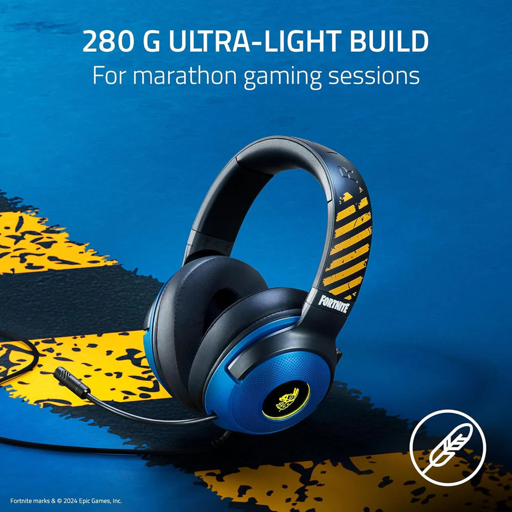 Razer   Kraken   V3   X   Wired   USB   Gaming   Headset:   285g   Lightweight   Build   -   Triforce   40mm   Drivers   -   HyperClear   Cardioid   Mic   -   7.1   Surround   Sound   -   Chroma   RGB   Lighting   -   Fortnite   Edition