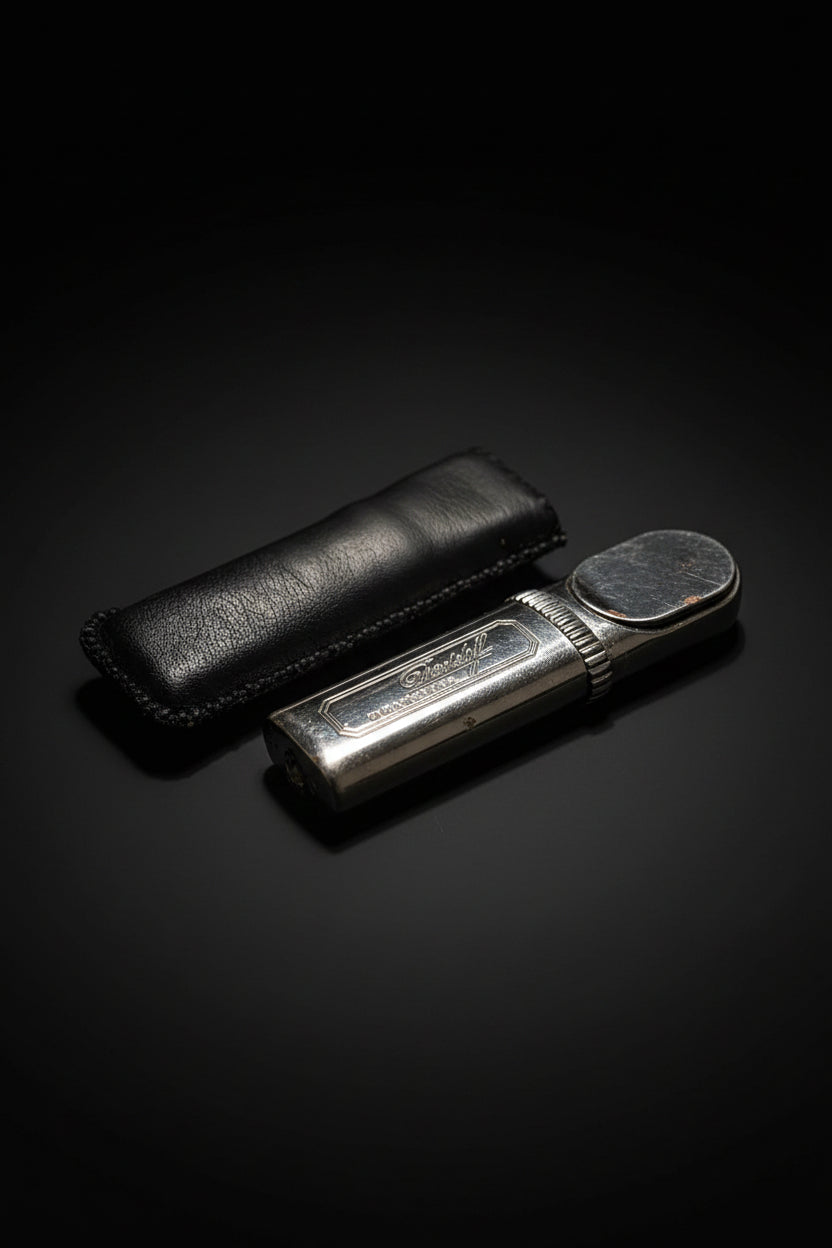 Vintage silver-tone metal lighter branded "Davidoff