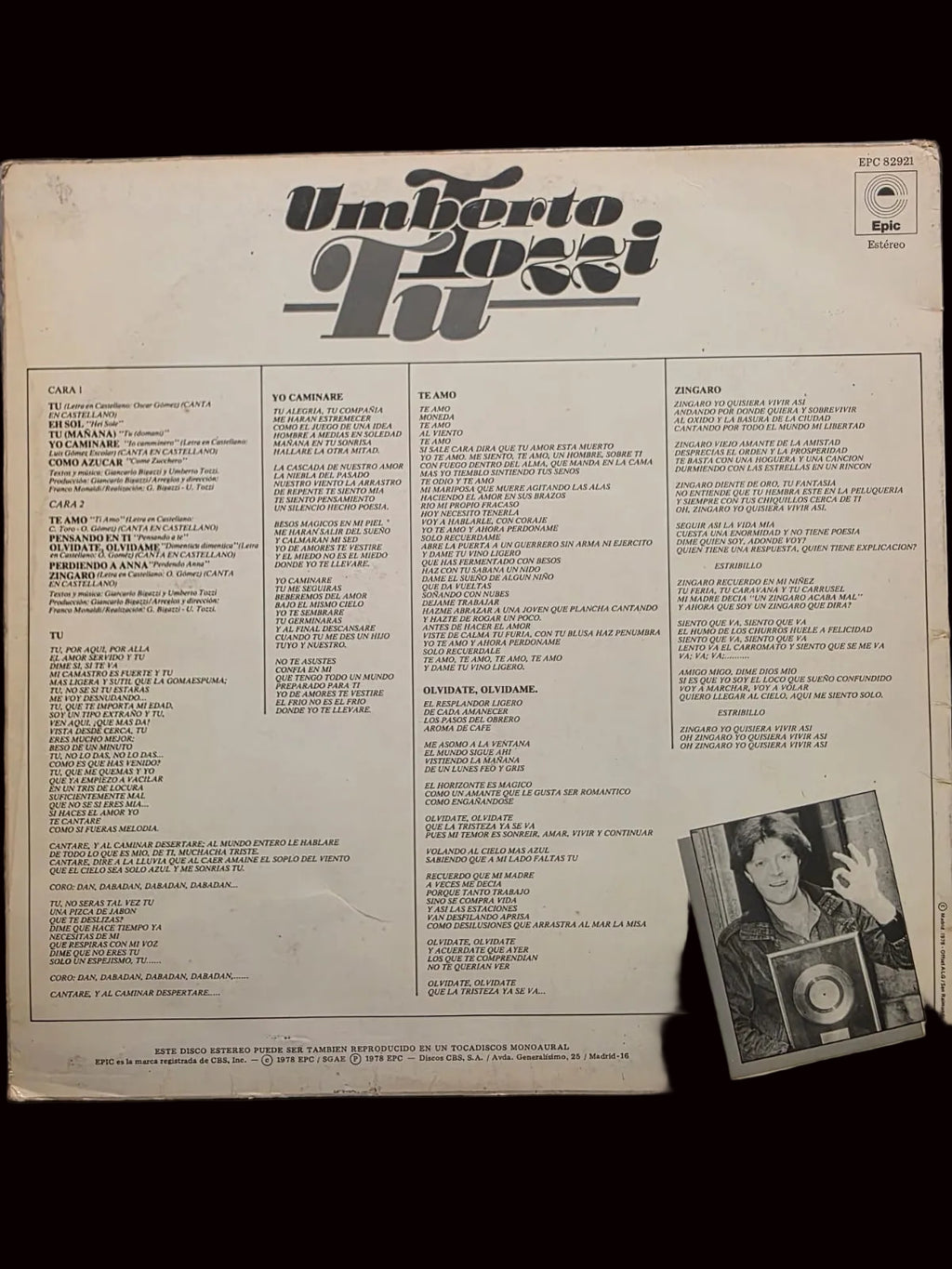 Tu vinyl by Umberto Tozzi