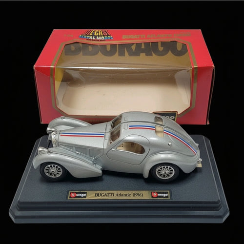 Bburago 1/24 scale 1936 Bugatti Type 57SC Atlantic in a metallic silver finish Made in Italy
