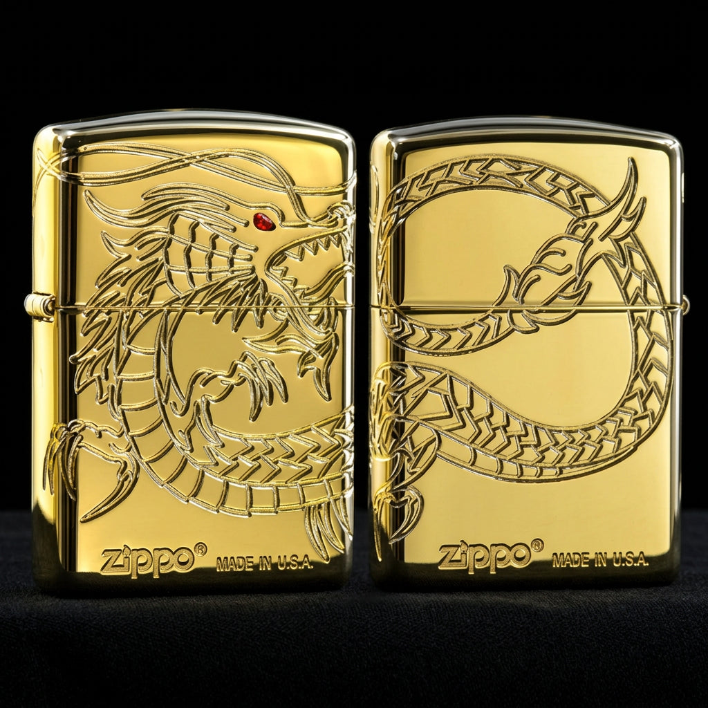 Zippo Asian Dragon Armor 360-Degree MultiCut High Polish Gold Plate Lighter (Model 29265)