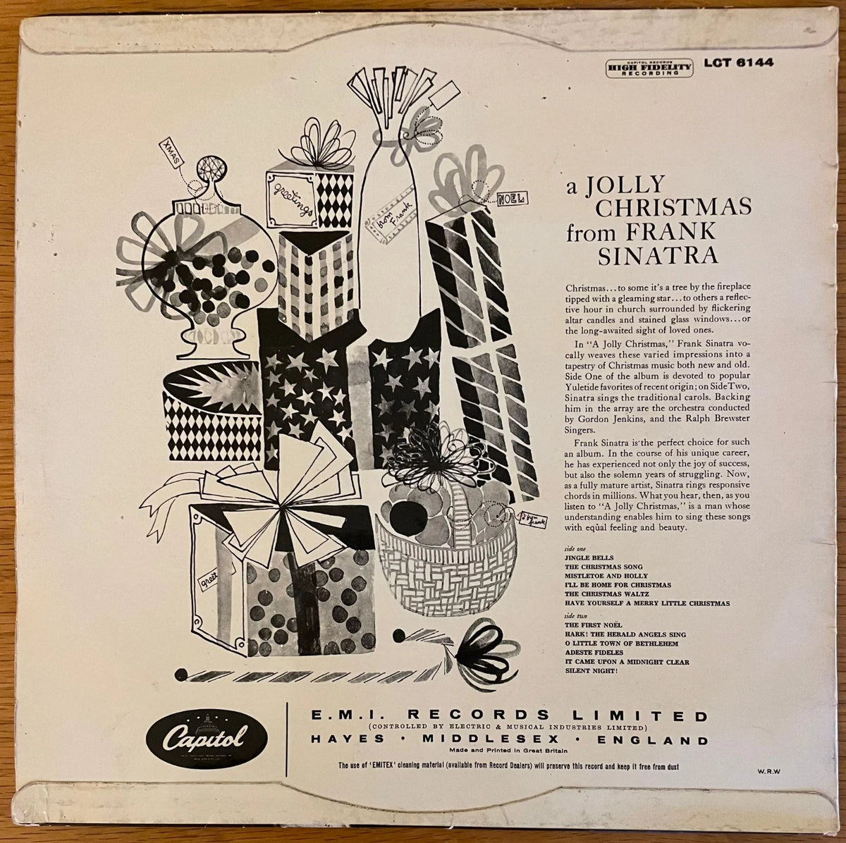 classic 1957 vinyl LP album cover for A Jolly Christmas from Frank Sinatra