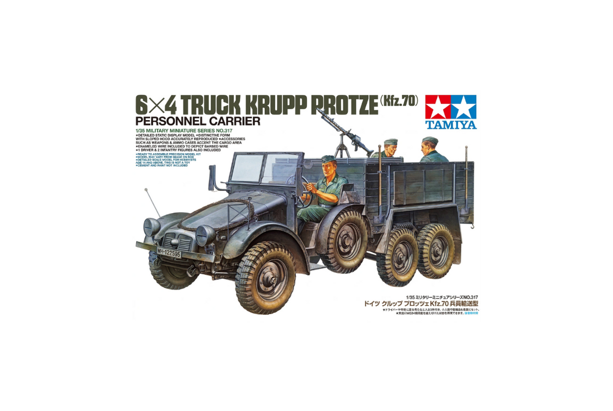 Tamiya 1/35 Scale German 6x4 Truck Krupp Protze (Kfz.70) Personnel Carrier Model Kit (Item 35317)