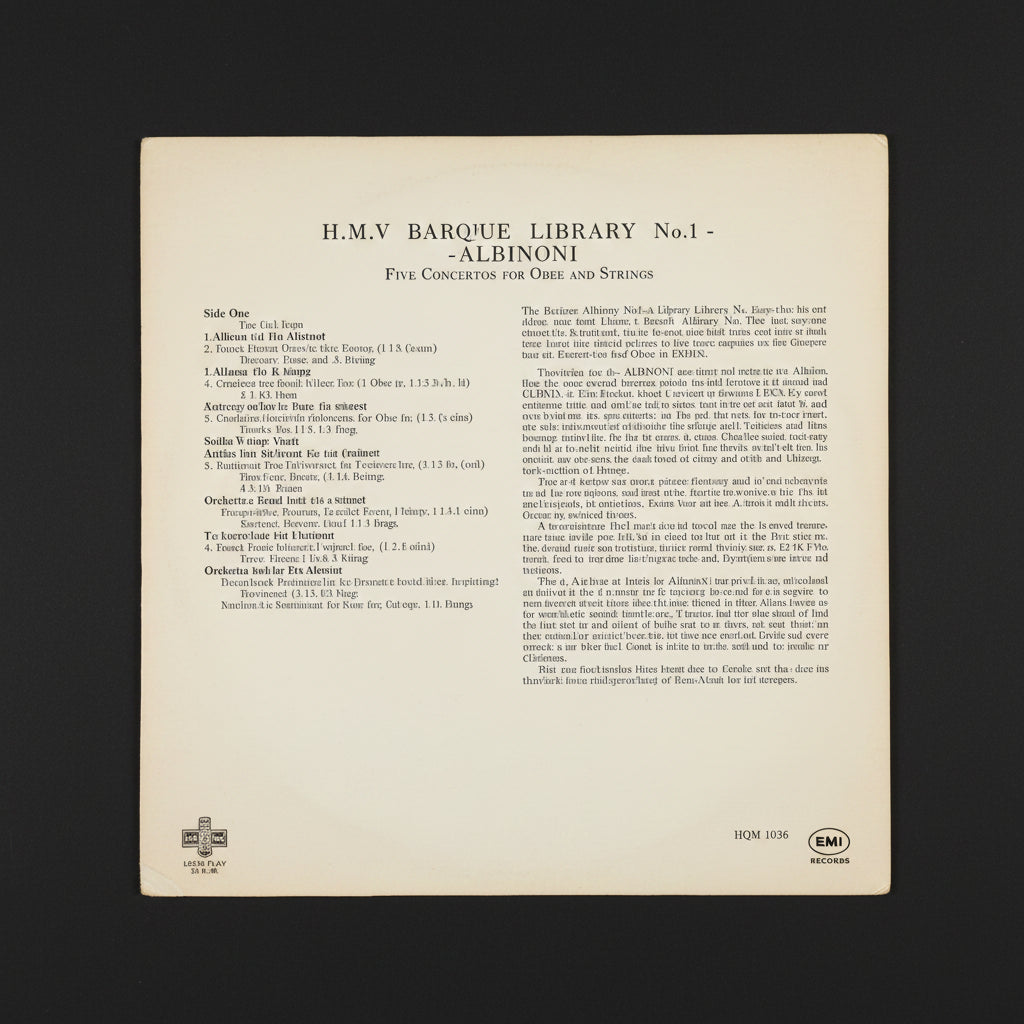 Albinoni: Five Concertos for Oboe & Strings 12" Music LP record, 1965 HMV