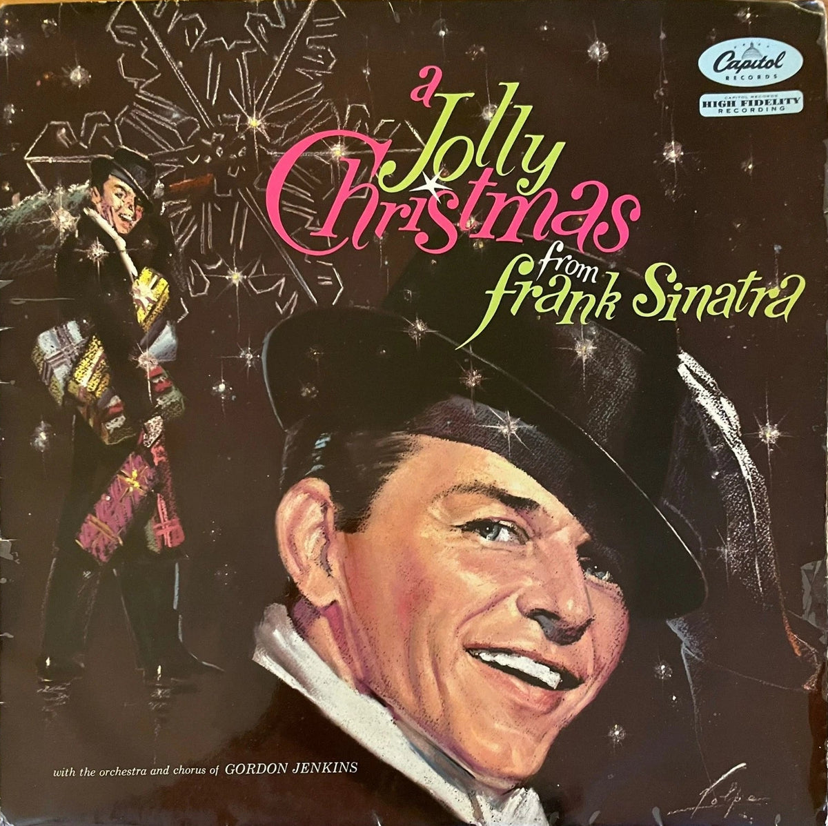 classic 1957 vinyl LP album cover for A Jolly Christmas from Frank Sinatra
